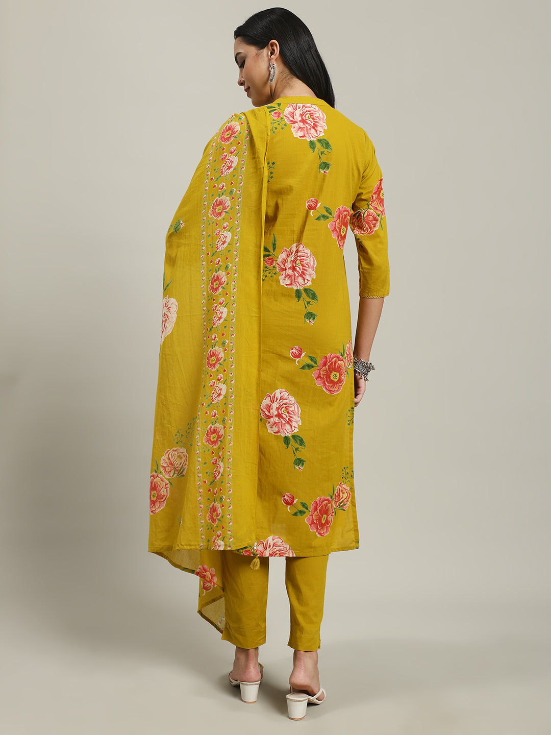 Printed Cotton Blend Kurta With Pants & Dupatta