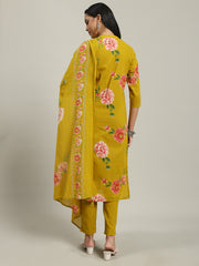 Printed Cotton Blend Kurta With Pants & Dupatta