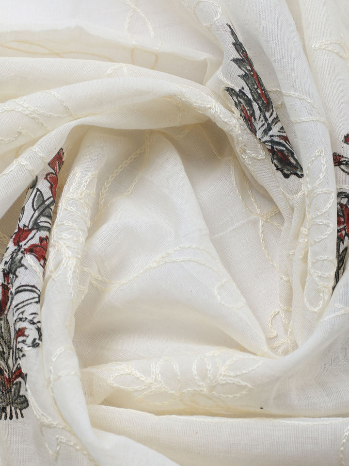 Printed Cotton Blend Unstitched Suit With Pant &amp; Dupatta