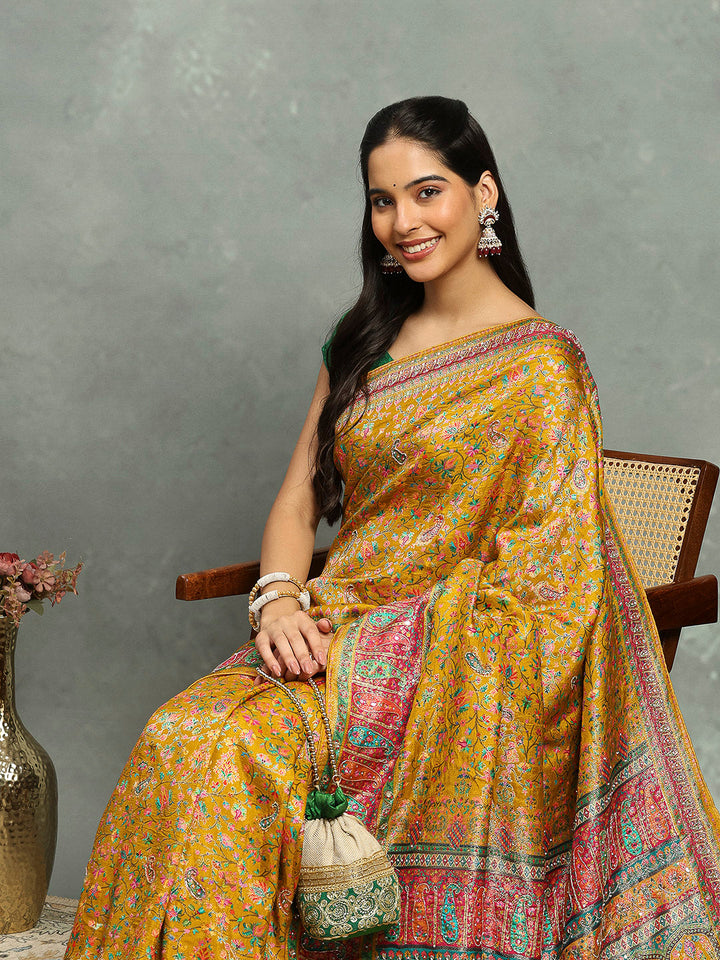 Floral Woven Embroidered Dola Silk Saree