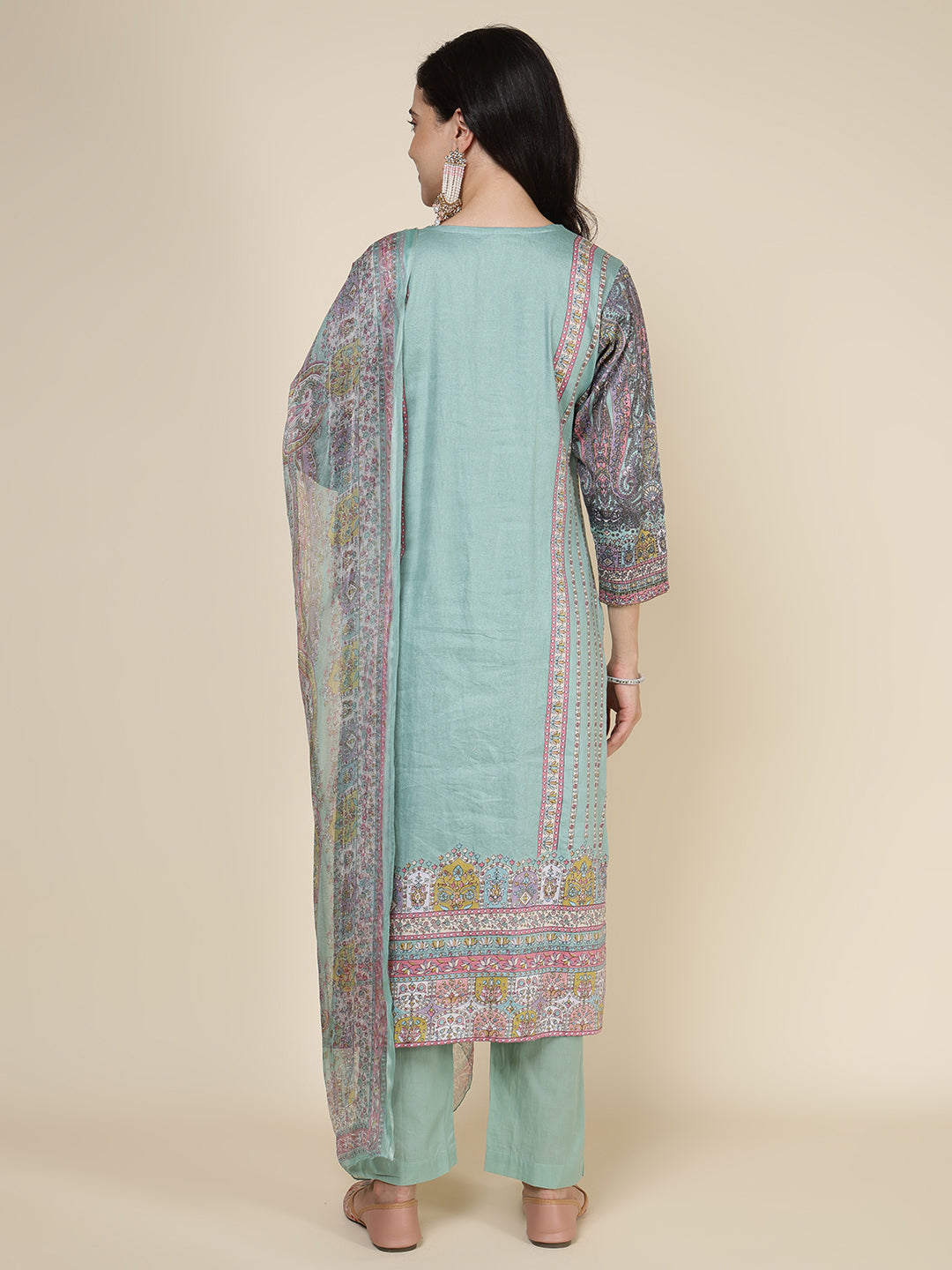 Printed Cotton Blend Kurta With Pants &amp; Dupatta