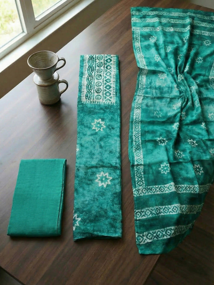 Embroidered Cotton Blend Unstitched Suit With Pant &amp; Dupatta