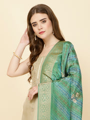Neck Embroidered Chanderi Unstitched Suit Piece With Dupatta