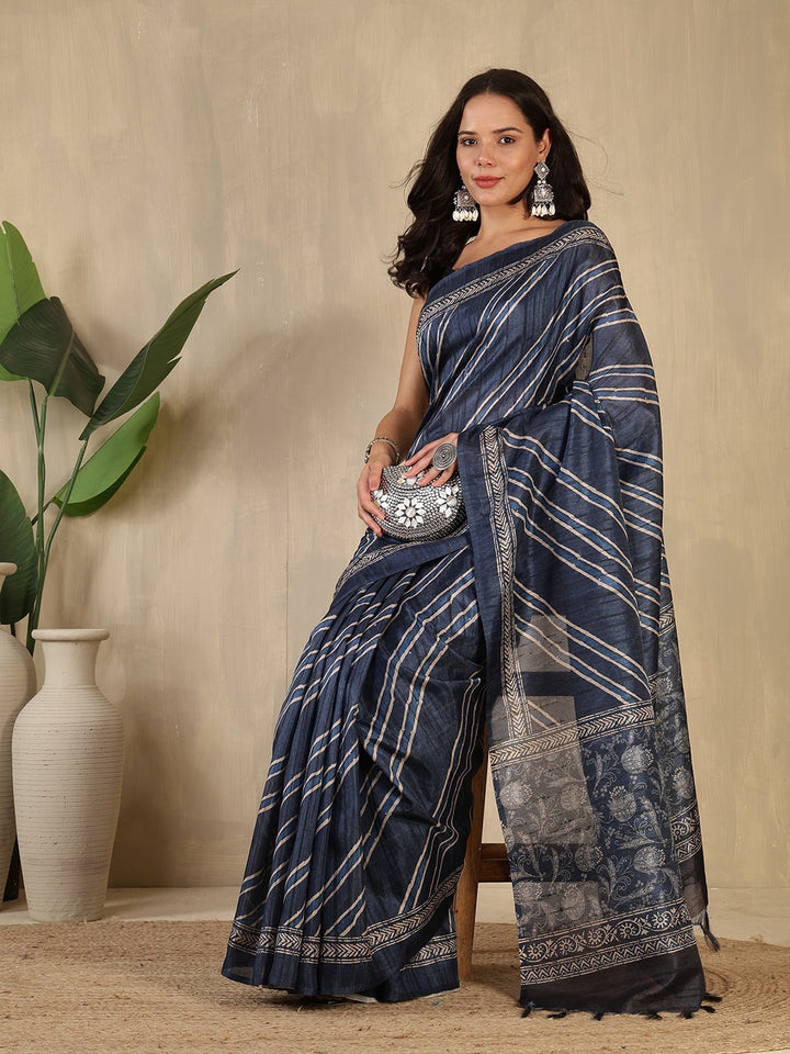 Printed Tussar Silk Saree