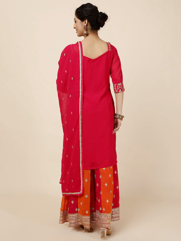 Zari Jaal Embroidery Georgette Kurta With Sharara & Dupatta