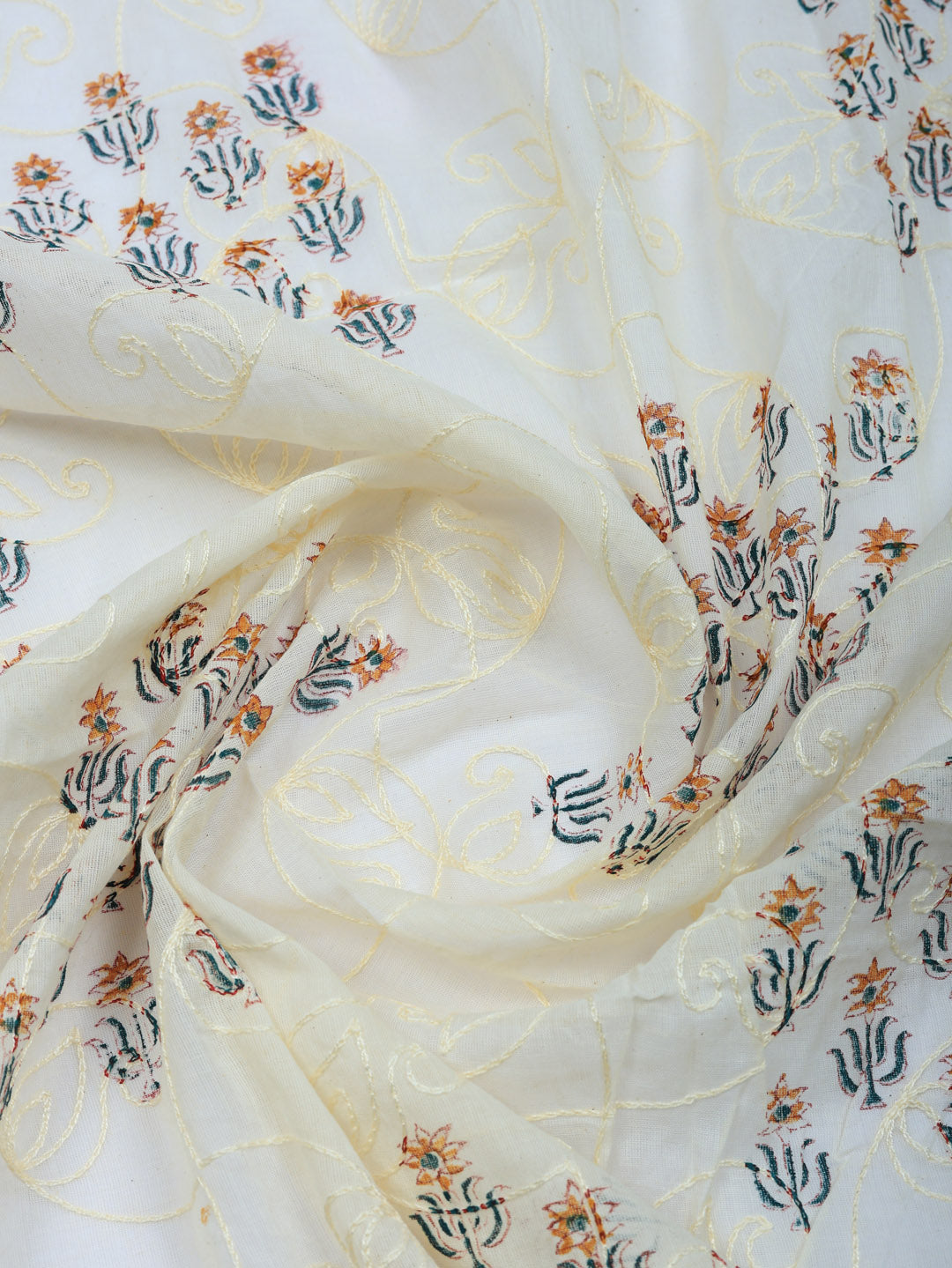 Printed Cotton Blend Unstitched Suit With Pant &amp; Dupatta