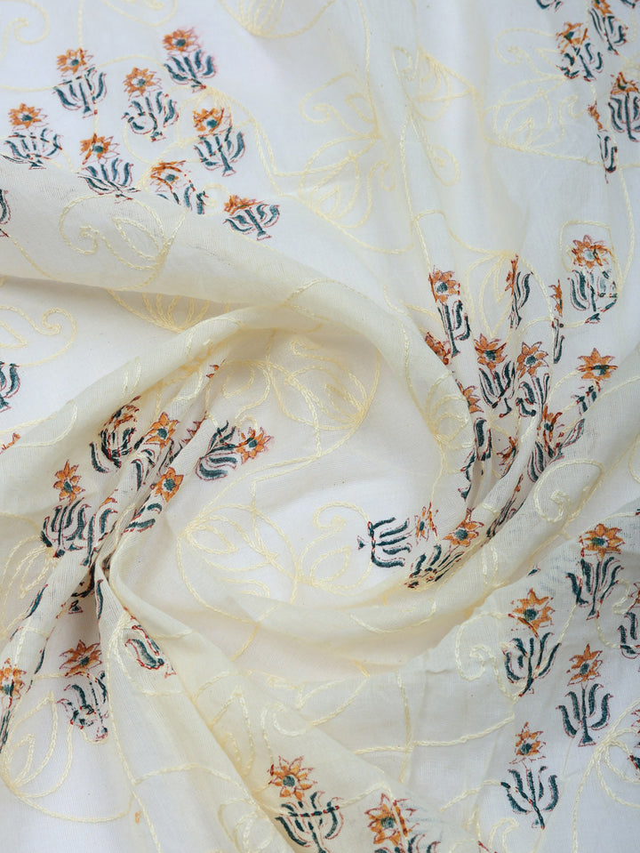 Printed Cotton Blend Unstitched Suit With Pant &amp; Dupatta