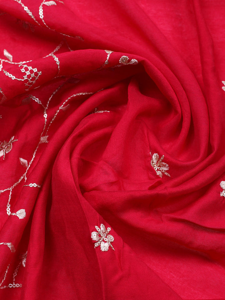 Embroidered Cotton Unstitched Suit With Pant &amp; Dupatta