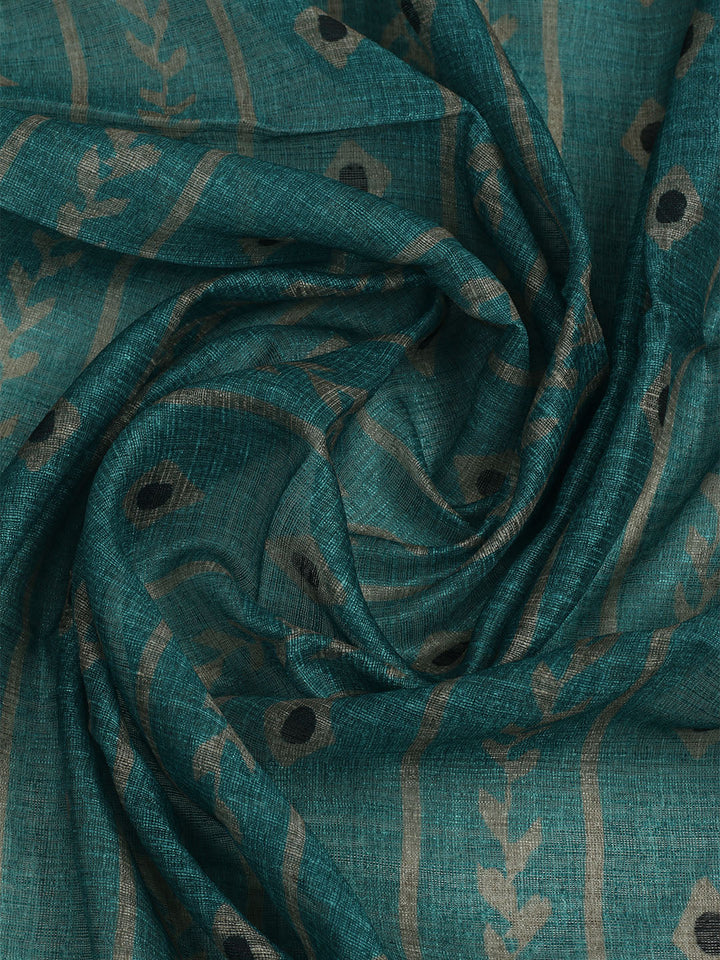 Printed Chanderi Unstitched Suit With Pant &amp; Dupatta