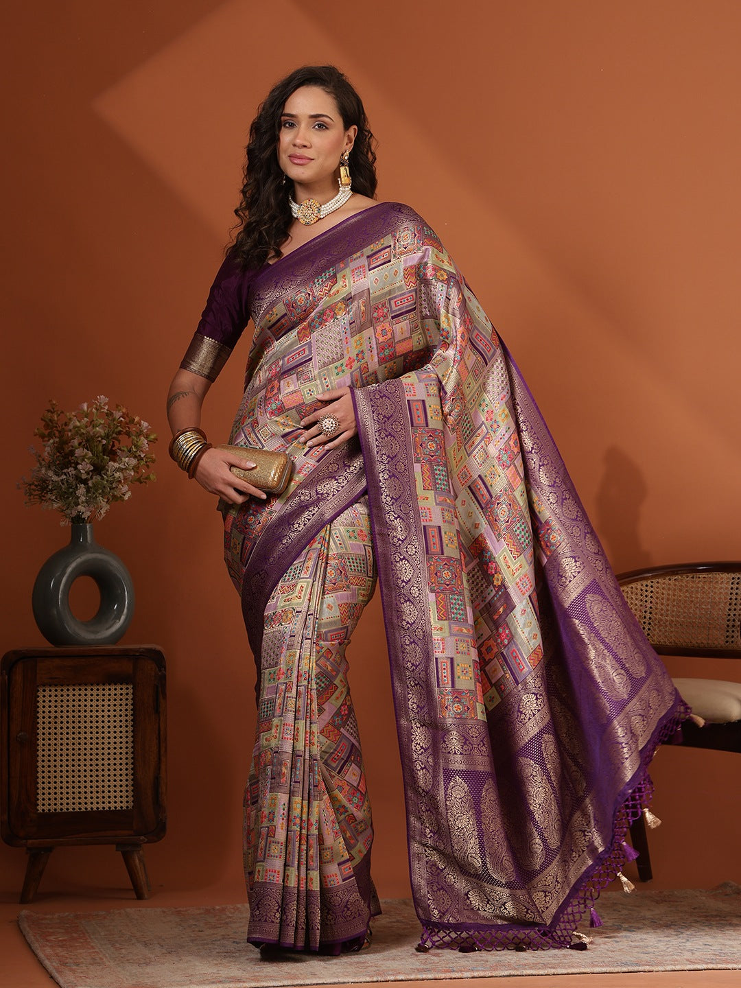 Woven Design Satin Saree