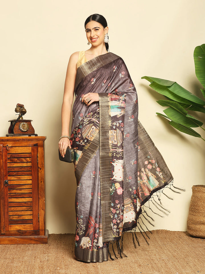 Digital Printed Tussar Saree