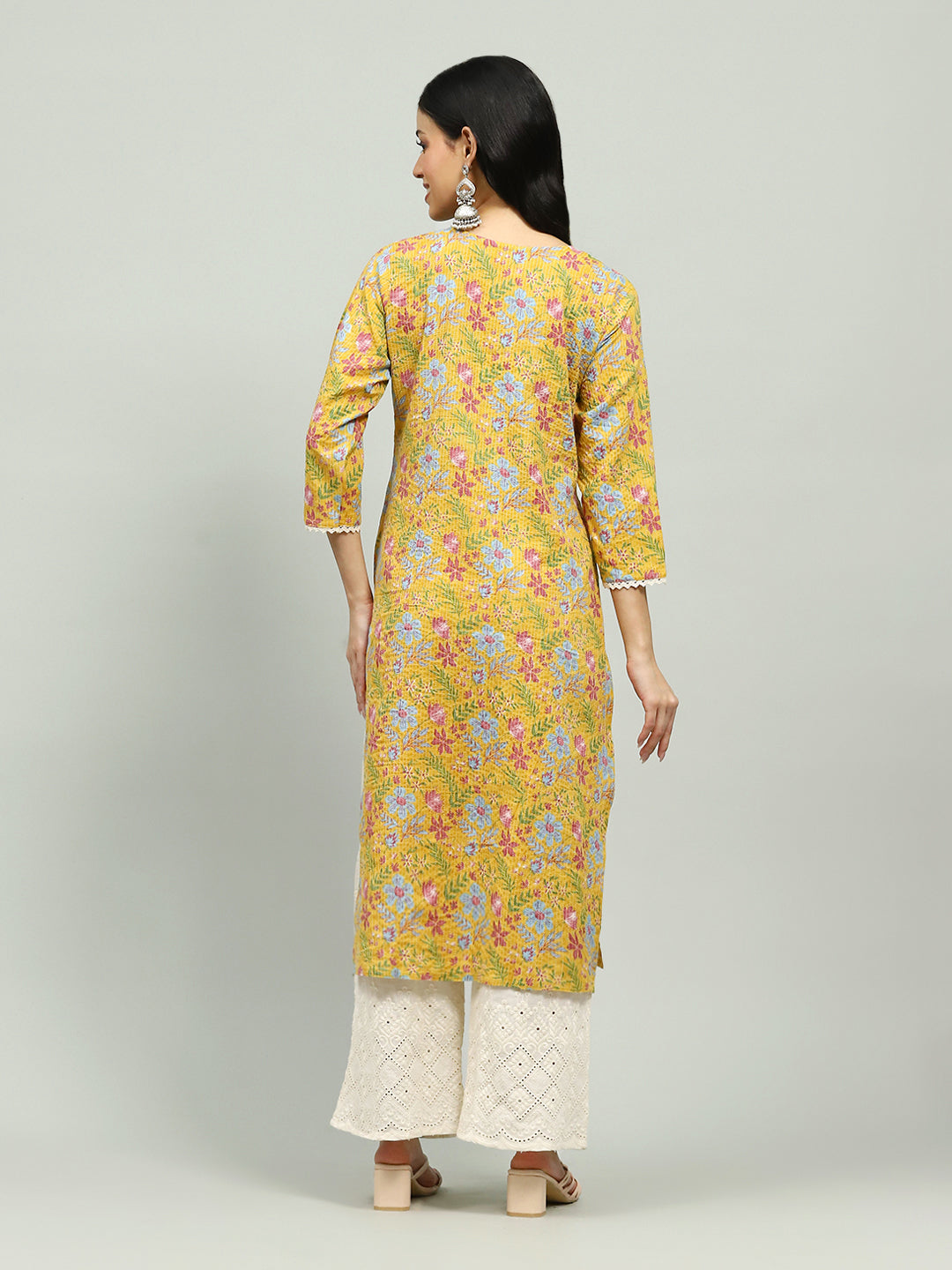 Plain Cotton Blend Kurta With Pants