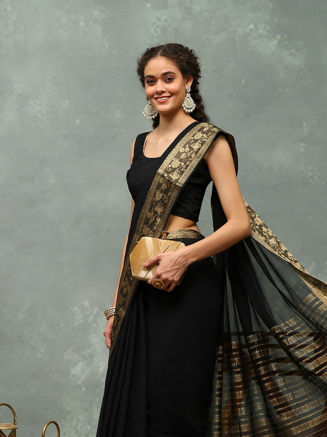 Woven Border Chiffon Woven Saree