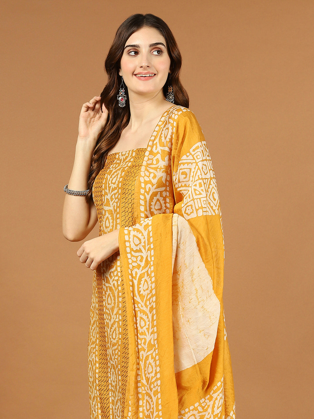 Neck Patti Printed Cotton Unstitched Suit Piece With Dupatta