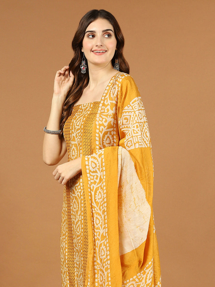Neck Patti Printed Cotton Unstitched Suit Piece With Dupatta