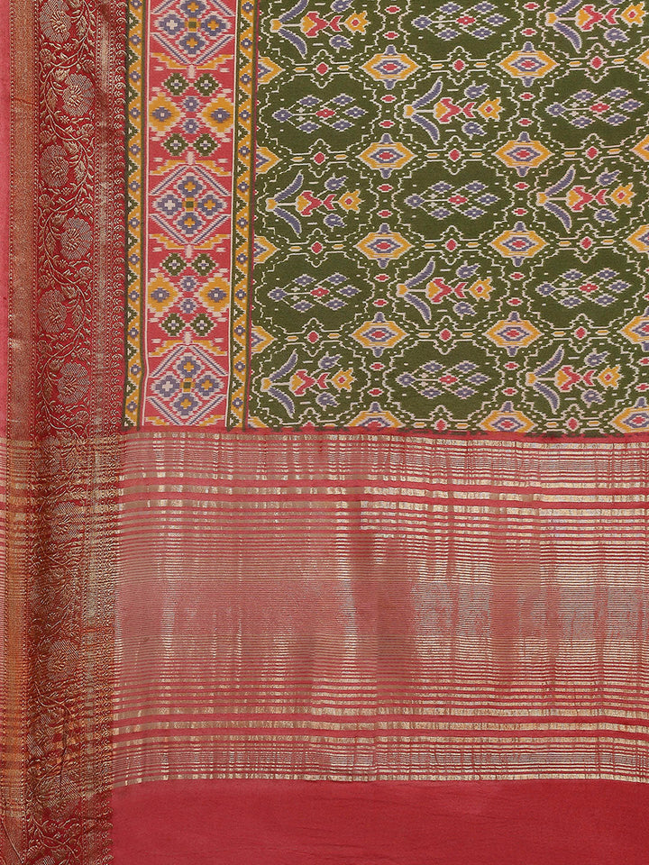Patola Zari Border Printed Cotton Blend Woven Saree