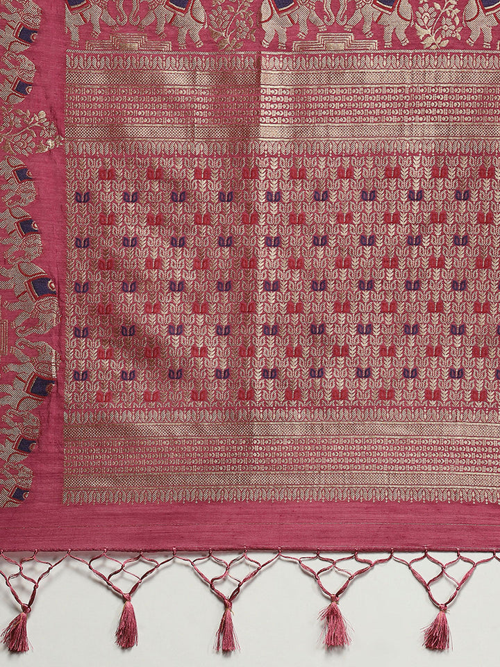 Zari Border Booti Art Silk Woven Saree