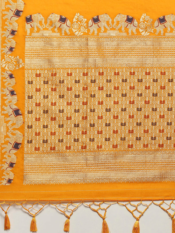 Zari Border Booti Art Silk Woven Saree