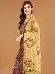 Printed Cotton Blend Unstitched Suit Piece With Dupatta