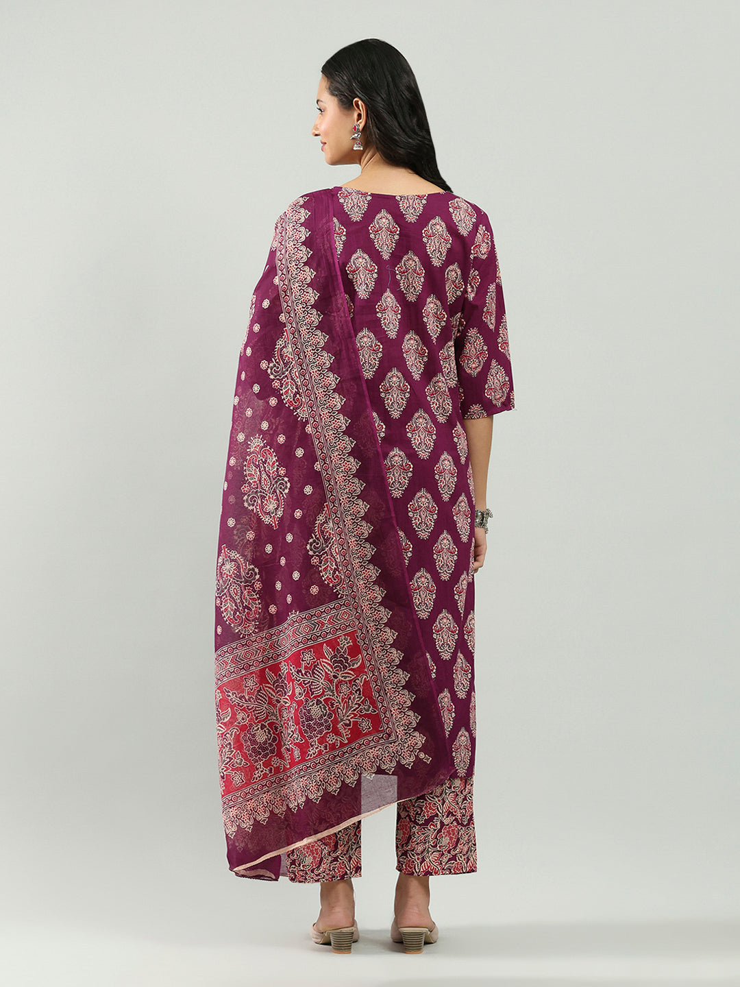 Printed Cotton Blend Kurta With Pants &amp; Dupatta