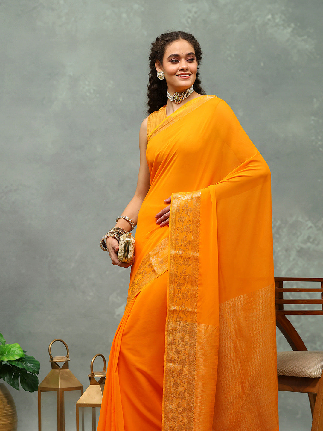 Woven Border Chiffon Woven Saree