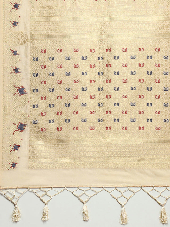 Zari Border Booti Art Silk Woven Saree
