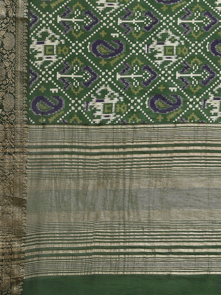 Patola Zari Border Printed Cotton Blend Woven Saree