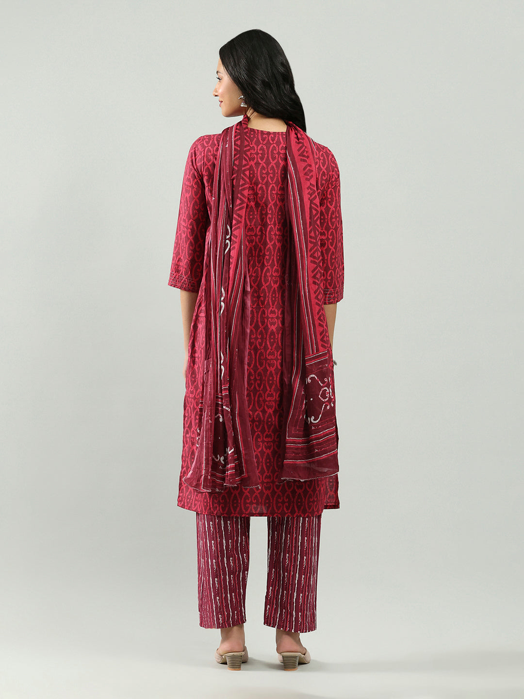 Printed Cotton Blend Kurta With Pants &amp; Dupatta