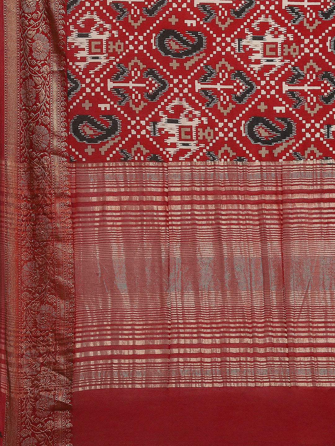 Patola Zari Border Printed Cotton Blend Woven Saree