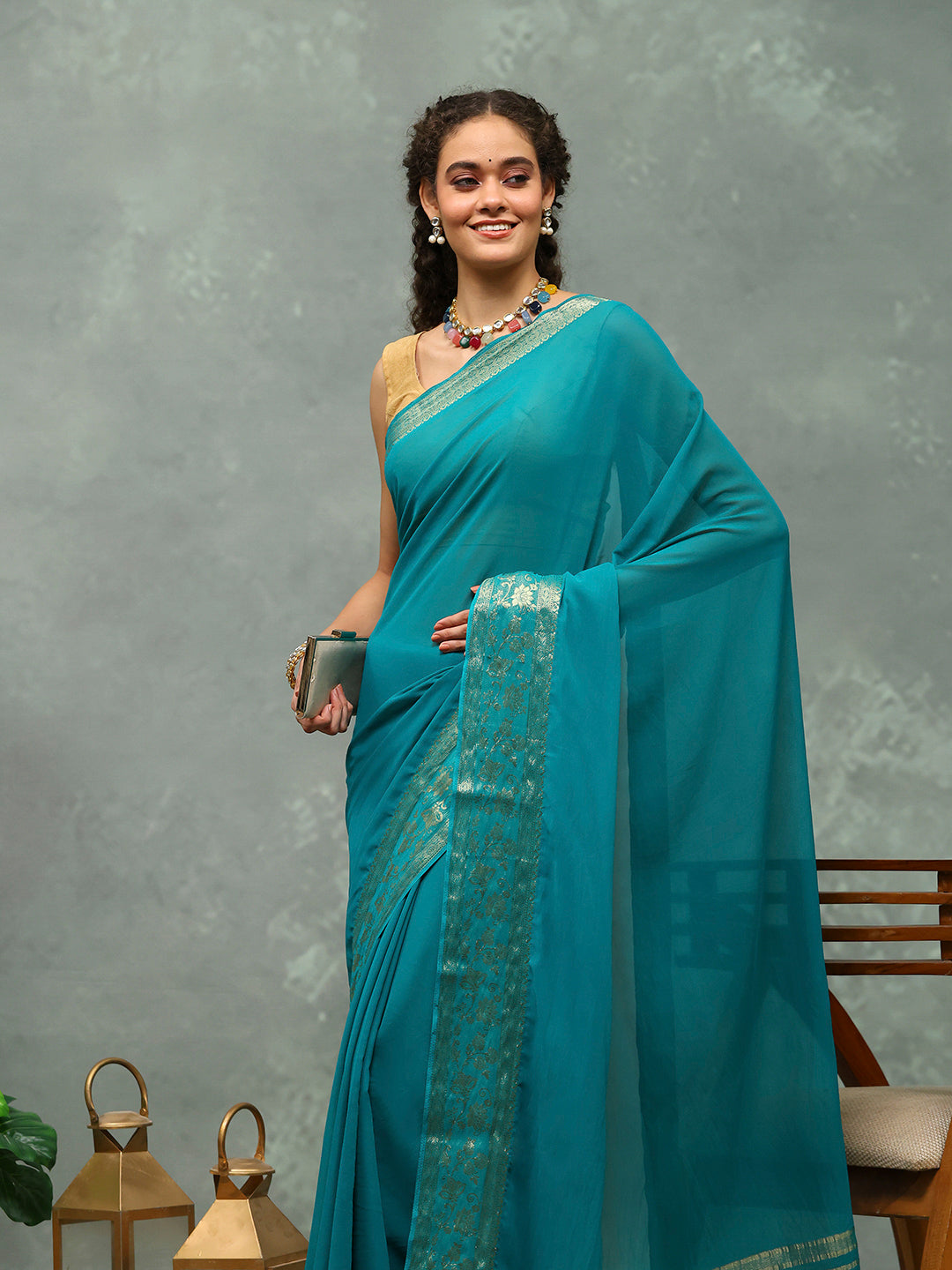 Woven Border Chiffon Woven Saree