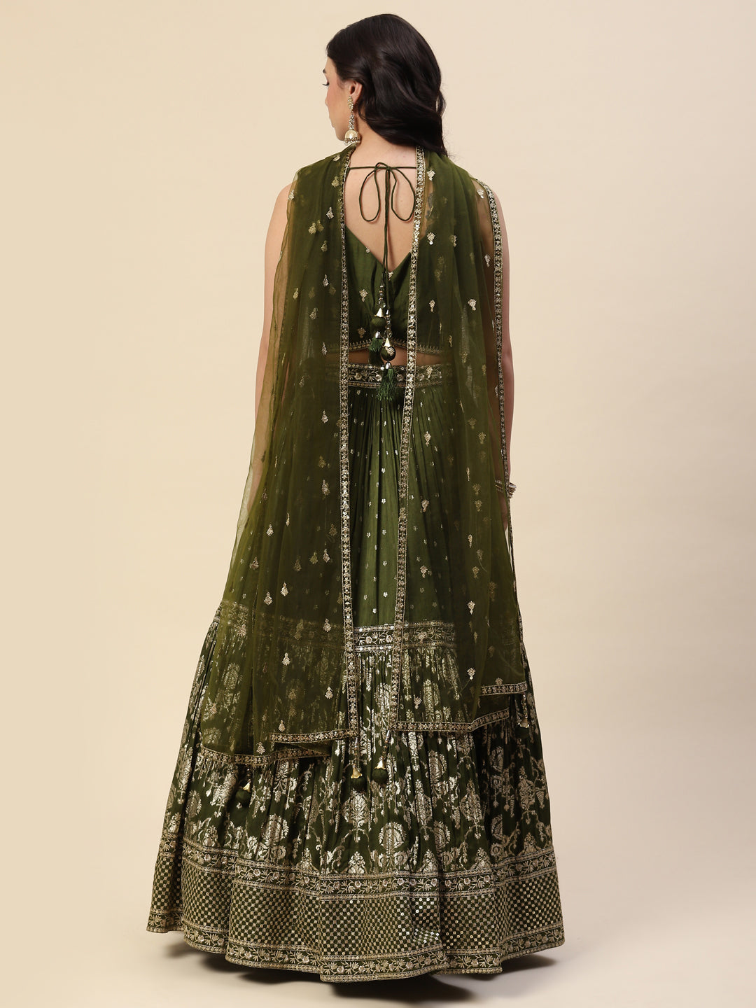 Sequin Embroidered Banarasi Choli With Lehenga &amp; Net Dupatta