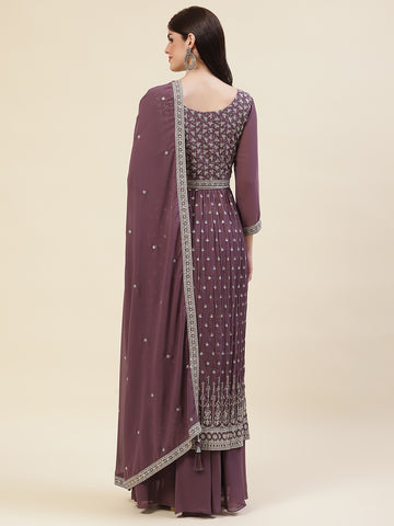 Zari Embroidered Booti Georgette Kurta With Palazzo & Dupatta