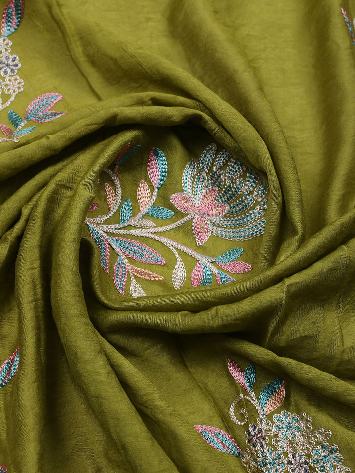 Embroidered Cotton Blend Unstitched Suit With Pant &amp; Dupatta