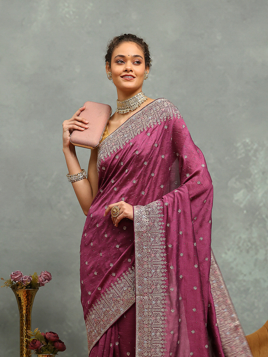 Zari Embroidered Tussar Saree