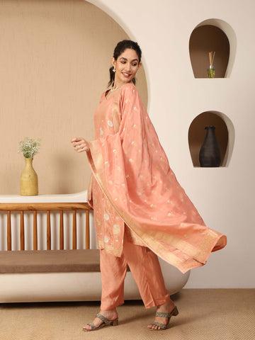 Woven Chanderi Unstitched Suit With Dupatta