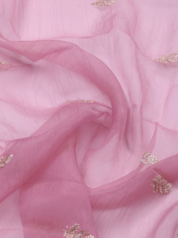Embroidered Organza Unstitched Suit With Pant &amp; Dupatta