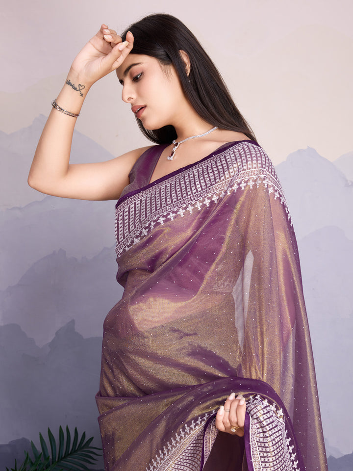 Embroidered Net Saree