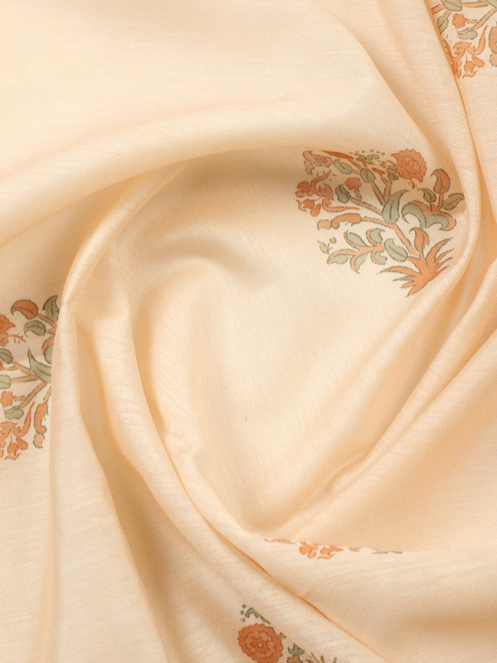 Printed Chanderi Unstitched Suit With Pant &amp; Dupatta