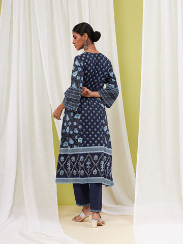 Floral Printed Cotton Anarkali Kurta With Pants