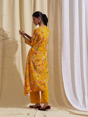 Floral Printed Collar Neck Muslin Kurta With Pants