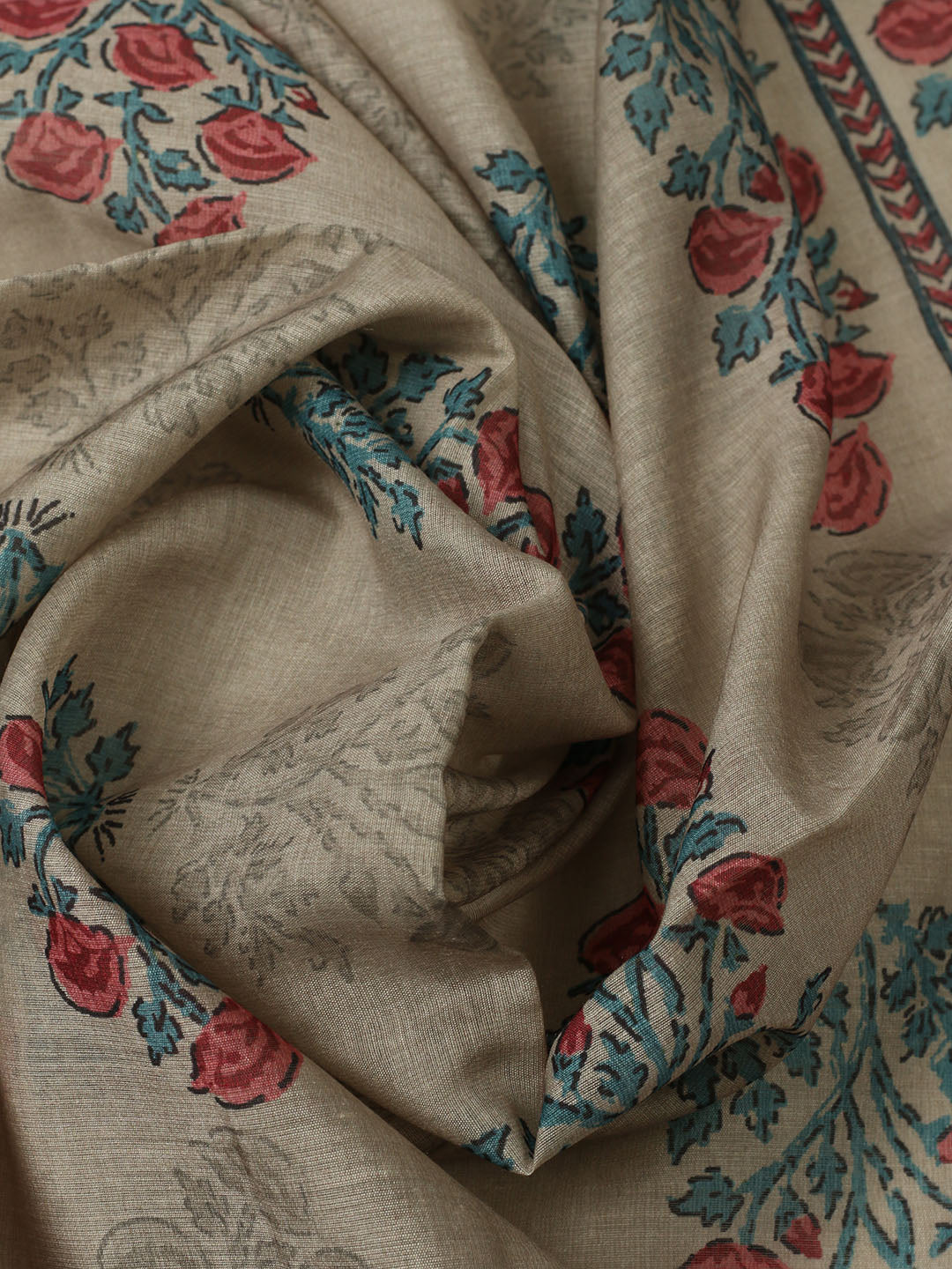 Printed Chanderi Unstitched Suit With Pant &amp; Dupatta
