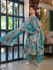 Printed Cotton Blend Kurta With Pants & Dupatta