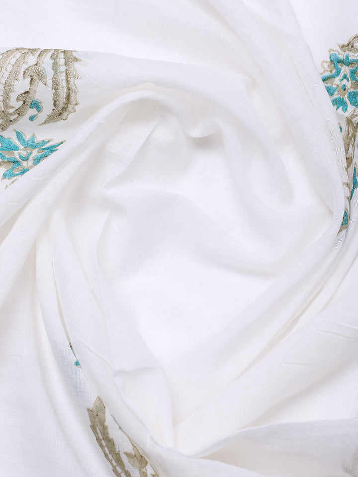 Printed Cotton Blend Unstitched Suit With Pant &amp; Dupatta