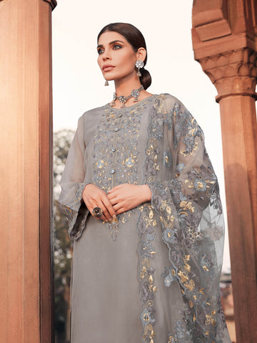 Neck Embroidered Organza Unstitched Suit Piece With Dupatta