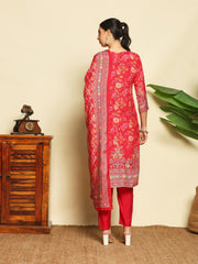 Printed Muslin Rani Suit With Pant & Dupatta