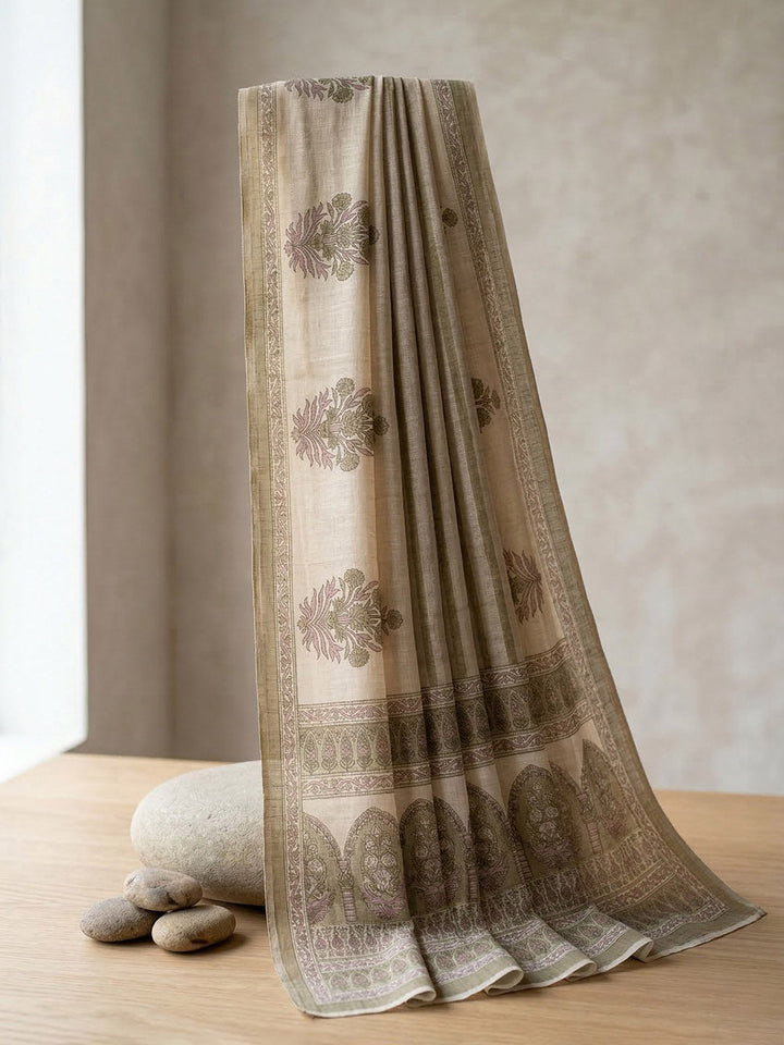 Printed Cotton Blend Unstitched Suit With Pant &amp; Dupatta