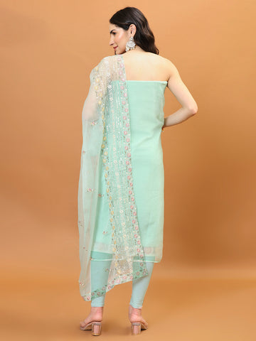 Neck Embroidered Organza Unstitched Suit Piece With Dupatta