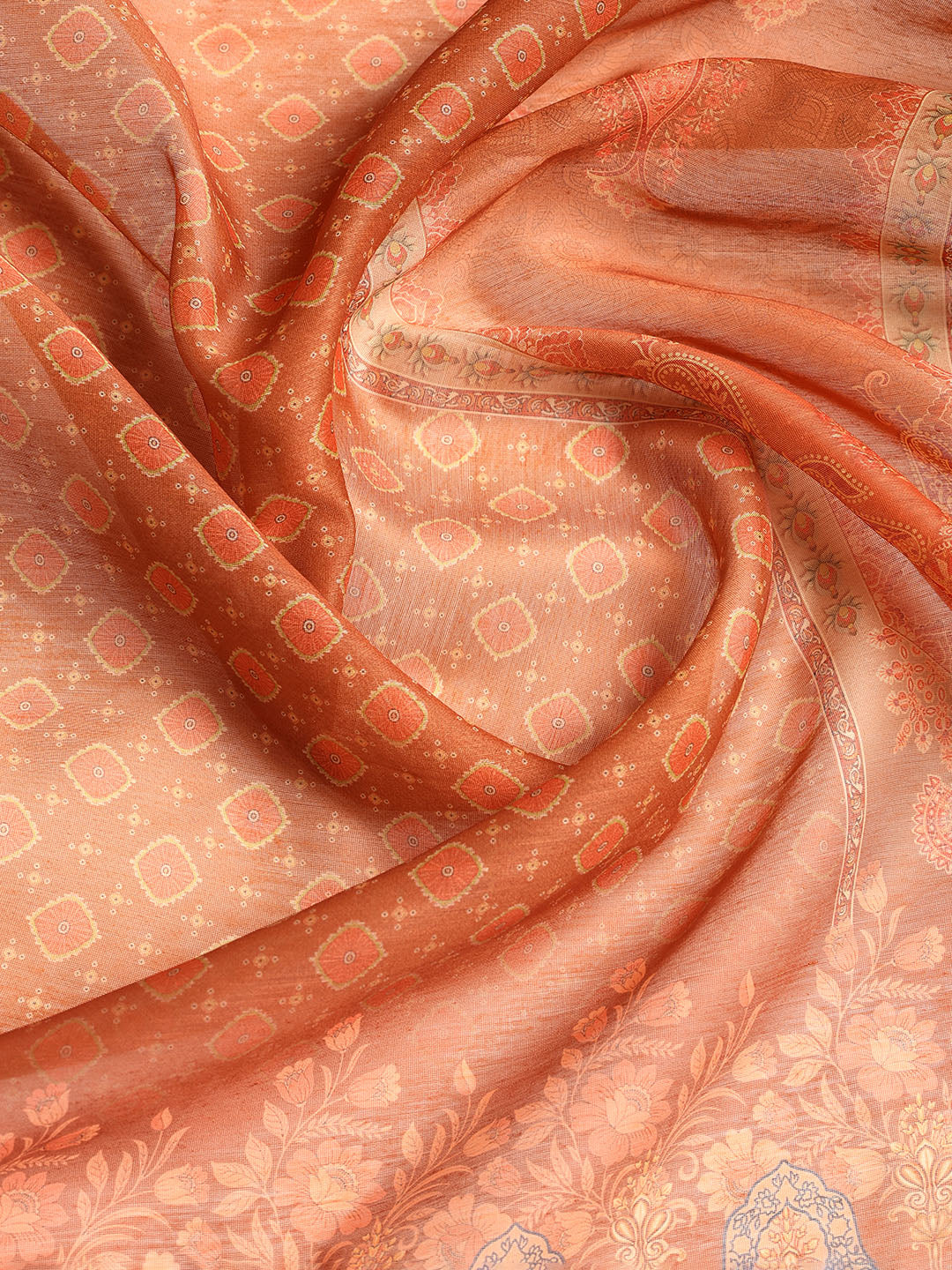 Printed Booti Chanderi Unstitched Suit With Dupatta