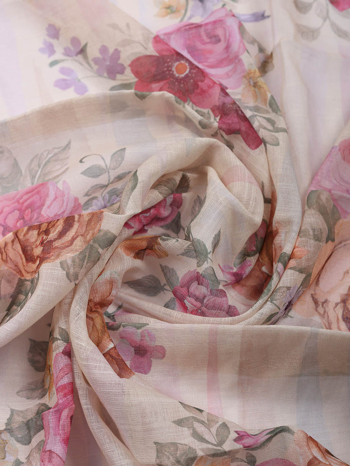 Embroidered Linen Blend Unstitched Suit With Pant &amp; Dupatta
