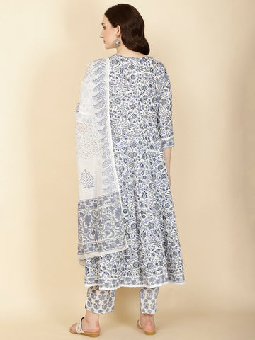 Floral Printed Cotton Kurta With Pants & Dupatta